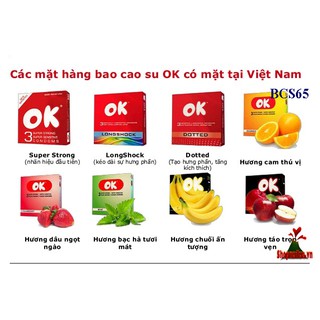 Bao cao su gia đình OK hộp 3 chiếc-Không mùi,hương dâu,hương bạc hà,hương nho