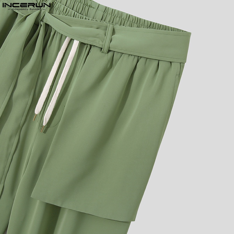 Quần ống rộng Incerun màu trơn phối dây rút sành điệu cho nam