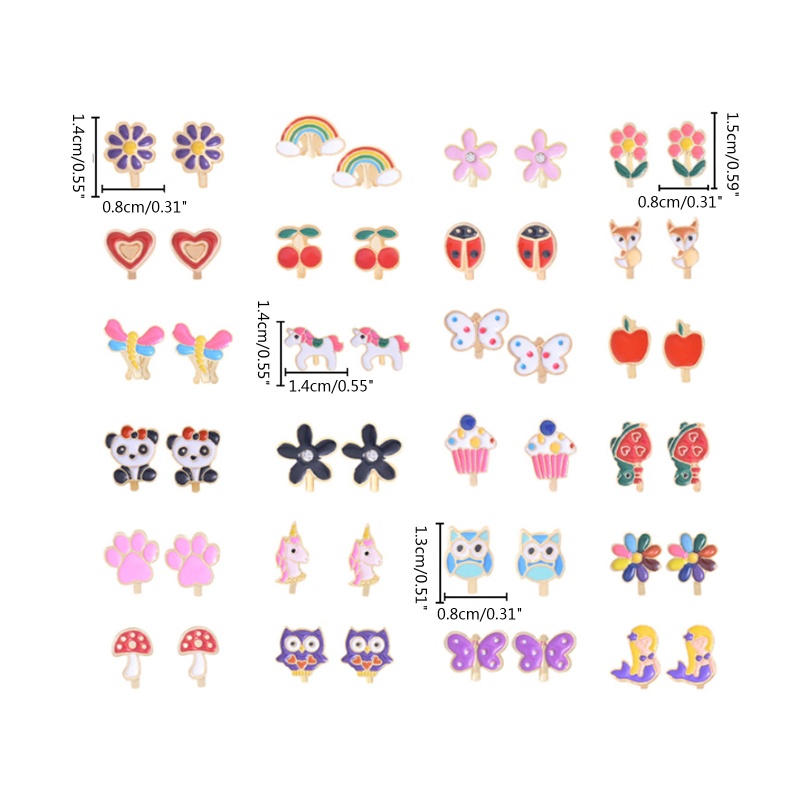Set 24 Đôi Bông Tai Hình Hoa / Trái Tim Thời Trang Cho Tuổi Teen