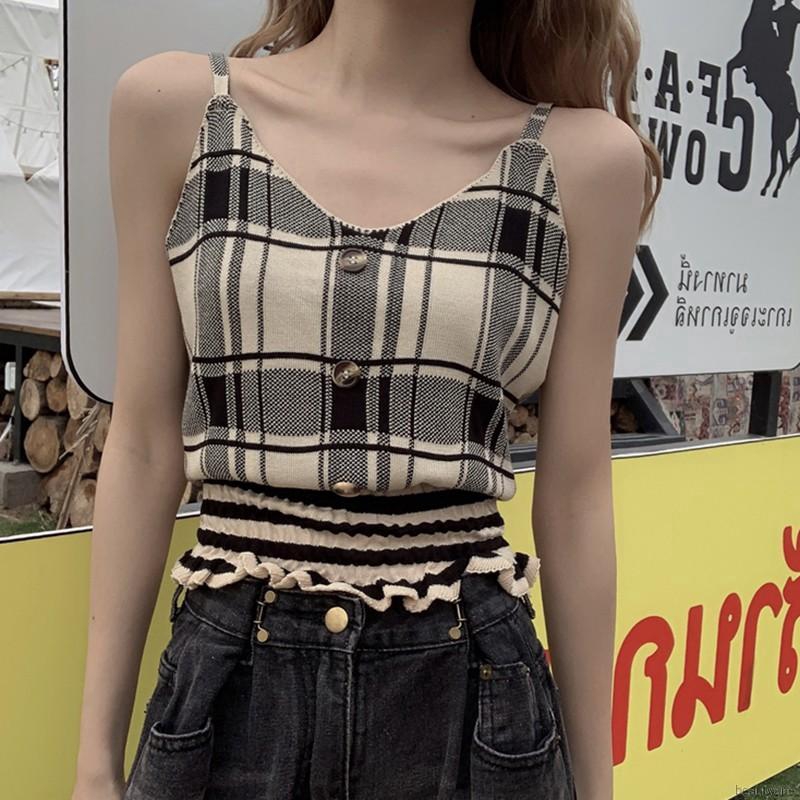 Áo Nữ Không Tay Cổ Chữ V Họa Tiết Caro Quyến Rũ | BigBuy360 - bigbuy360.vn