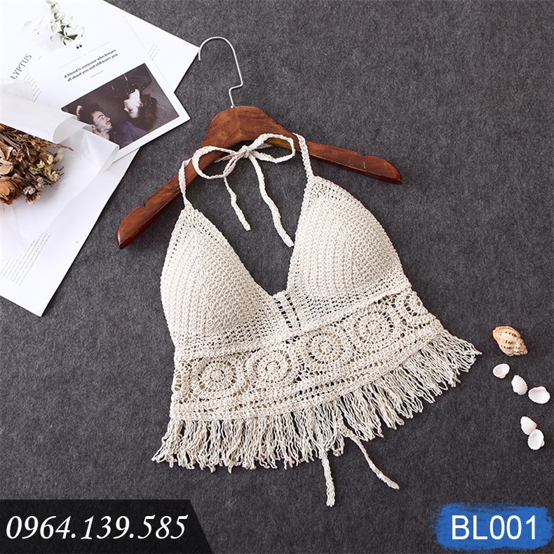 Áo bikini len móc dáng yếm, dùng đi biển, có sẵn đệm lót, sexy quyến rũ, ảnh thật tự chụp | BL001