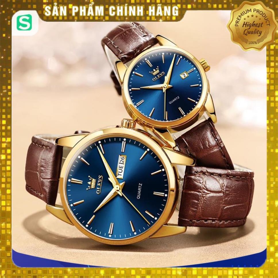 Đồng hồ đôi Olevs Nhật Bản,chống vô nước,dây da cao cấp,dạ quang,thạch anh,mặt tròn