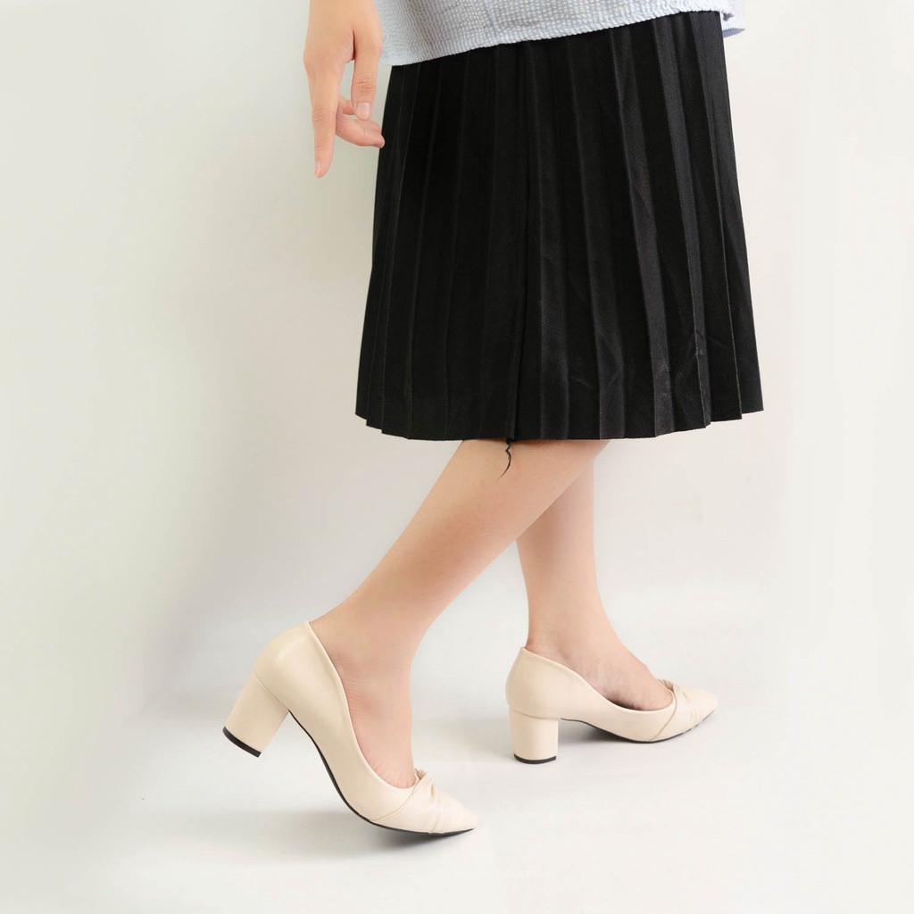 Giày Cao gót Nữ 5cm Gót vuông HANO nơ thắt Da lì mềm Chuẩn Công Sở VNXK hanoshoes