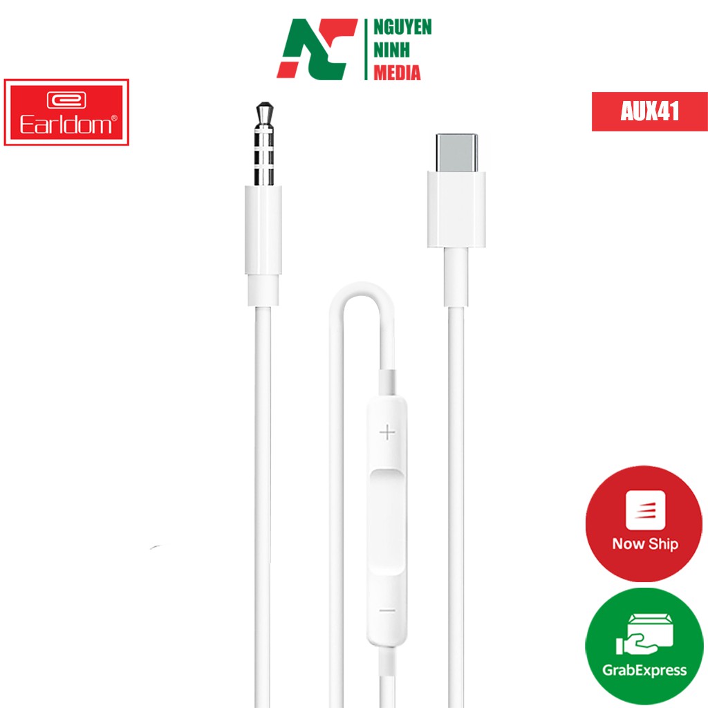 Cáp Chuyển Đổi Cổng Type C Sang 1 Cổng 3.5mm Dài 1M Có Mic Earldom AUX41 (Kèm Phím Điều Chỉnh Âm Lượng )