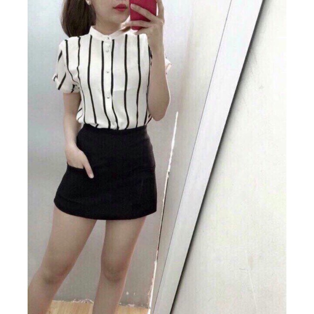 Sơ mi sọc cổ trụ