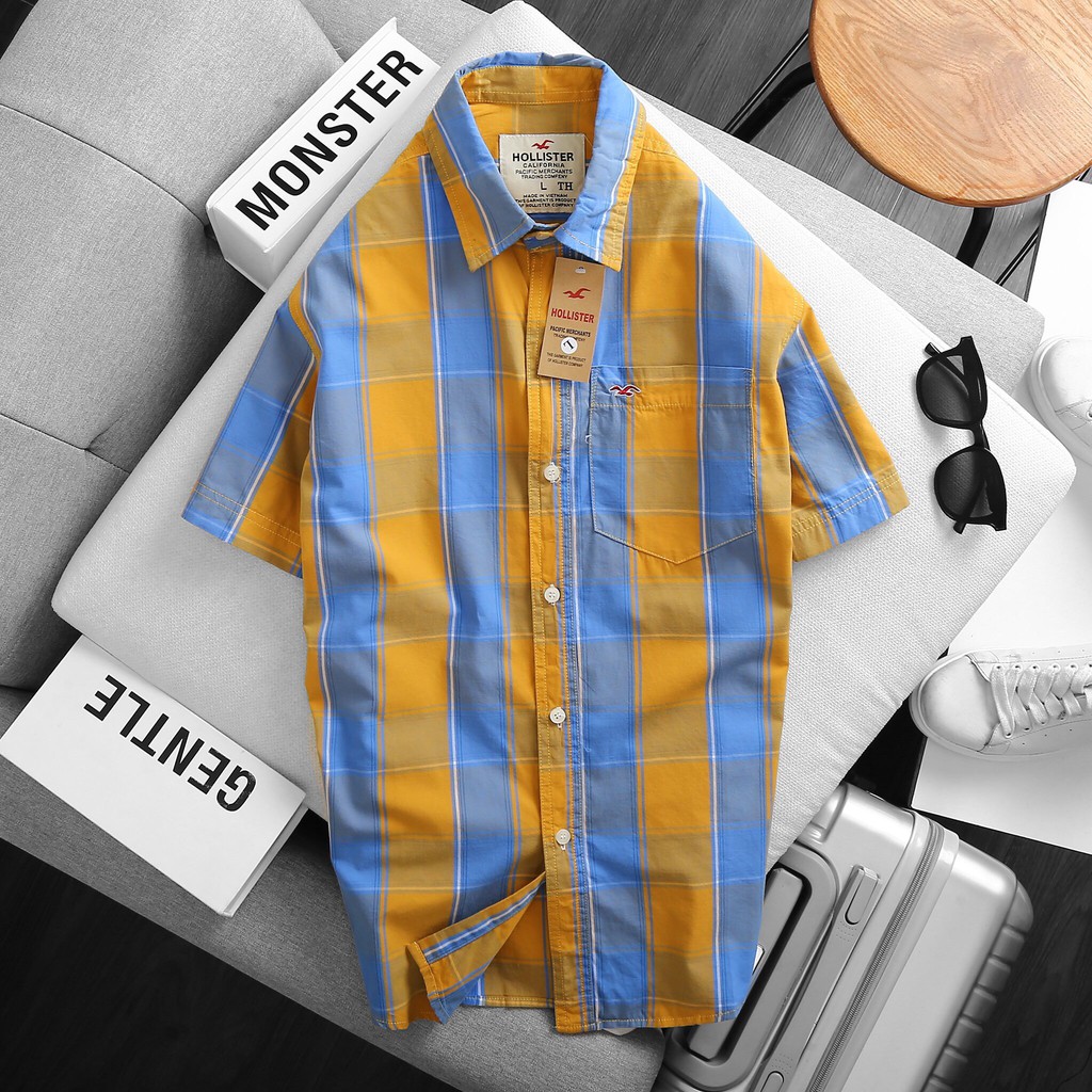 Áo sơ mi nam tay ngắn kẻ sọc vải mềm mịn, thấm hút mồ hôi | BigBuy360 - bigbuy360.vn