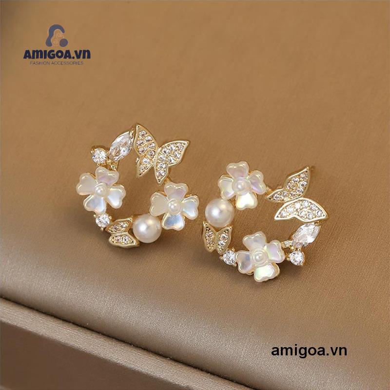 ✨✨Bông tai mạ bạc 925 hình hoa và bướm đính ngọc trai thời trang