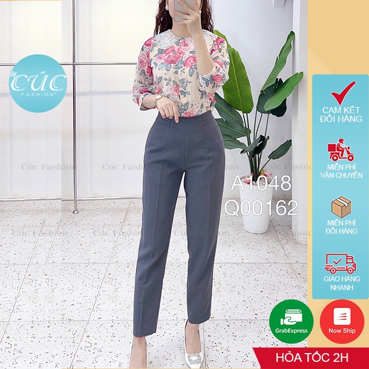 Quần baggy nữ Cúc Fashion quần begy lưng cạp cao vải from tây đẹp thời trang âu công sở dày dặn dài màu đen đi học Q0126