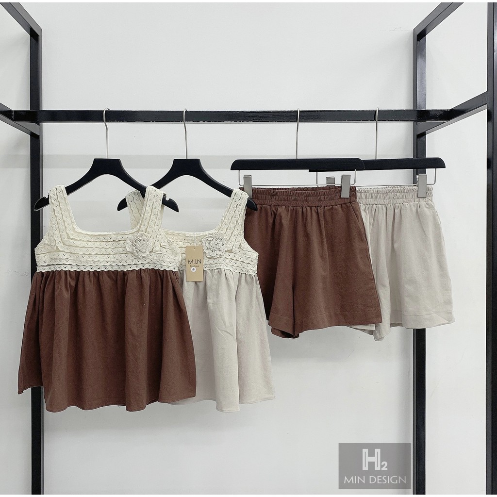 set áo ren đính hoa quần soc
