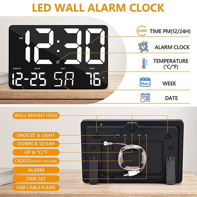 Đồng Hồ Báo Thức Điện Tử Đèn LED Điều Chỉnh Độ Sáng Hiển Thị Nhiệt Độ + Điều Khiển Từ Xa