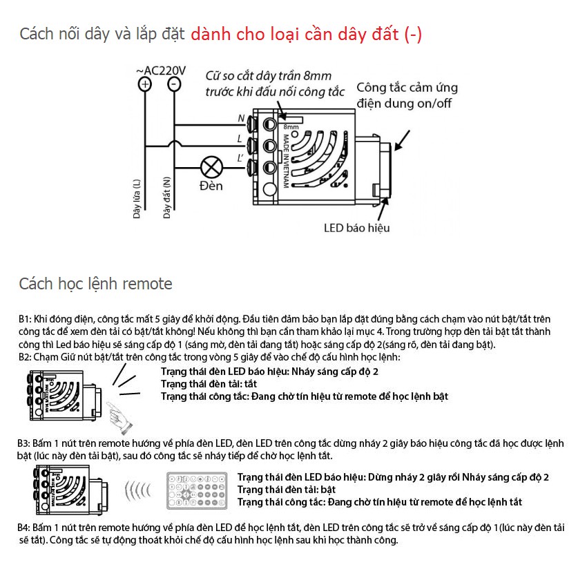 Hạt công tắc SINO vuông điều khiển từ xa BATTO BTX