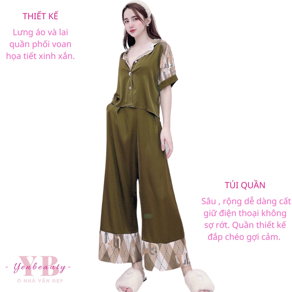 Đồ bộ pijama bigsize mặc nhà dễ thương, đồ ngủ nữ lụa dài cộc tay - yenbeauty đồ mặc nhà cao cấp