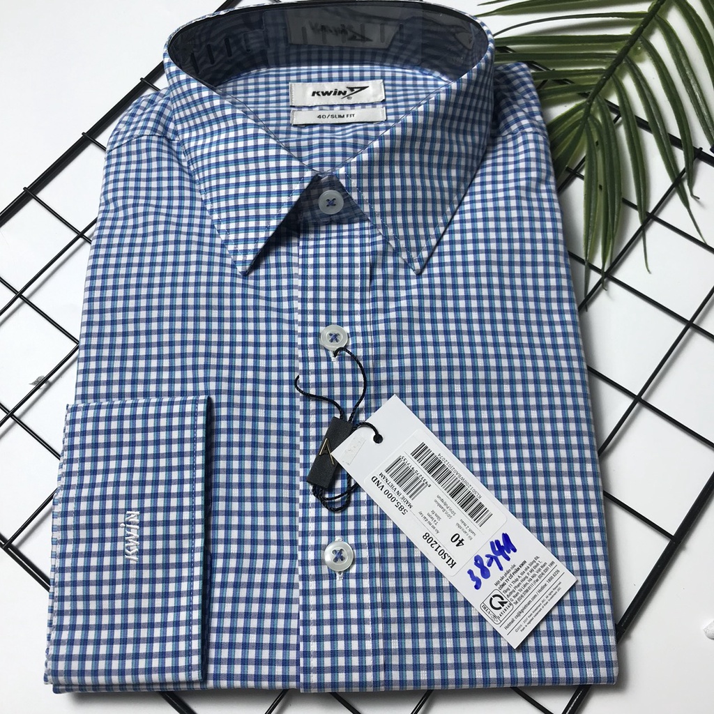 Áo sơ mi nam dài tay KWIN kẻ caro trẻ trung , sợi tre kháng khuẩn, from slim KLS01208