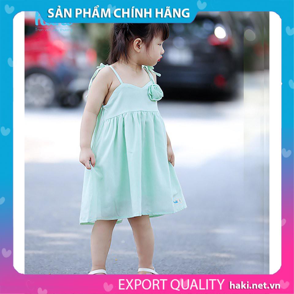 Váy bé gái hai dây đính hoa hồng HK507; đầm thiết kế cho bé từ 10-27kg HAKI