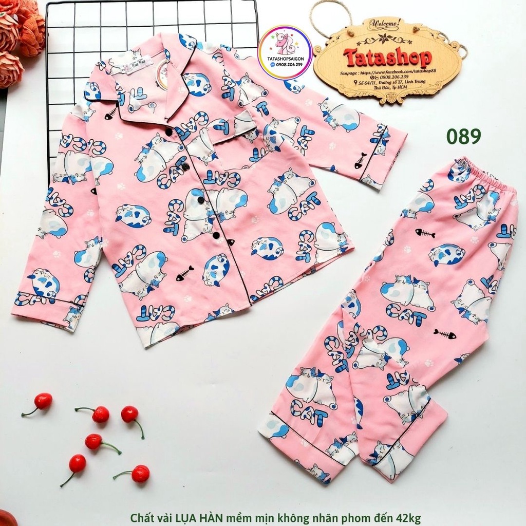 Bộ pijama lụa dài tay thu đông cho bé trai bé gái size đại chất lụa Hàn size đại 089