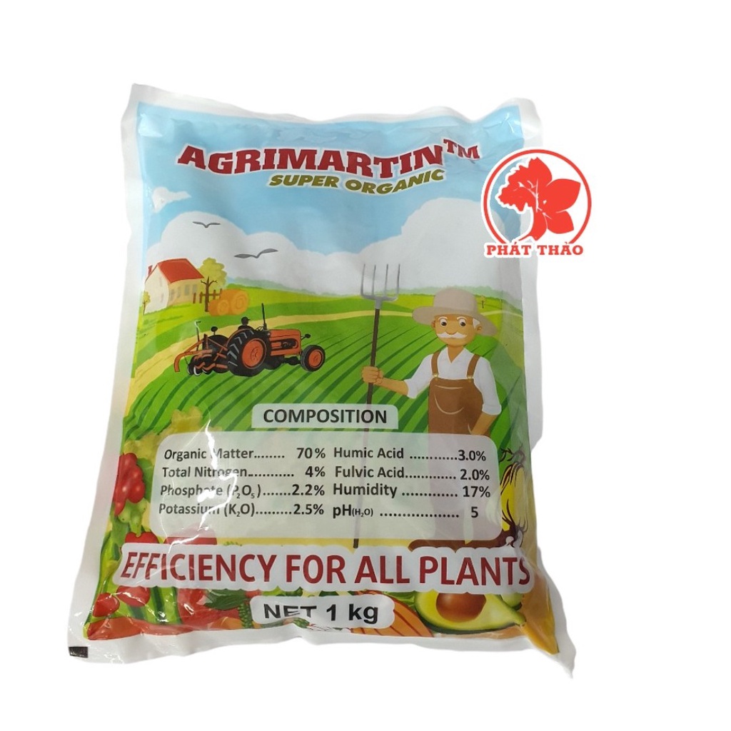 Phân hữu cơ Bỉ Agrimartin gói 1kg, khoáng chất tự nhiên từ gà có cả axit Humic và Fulvic