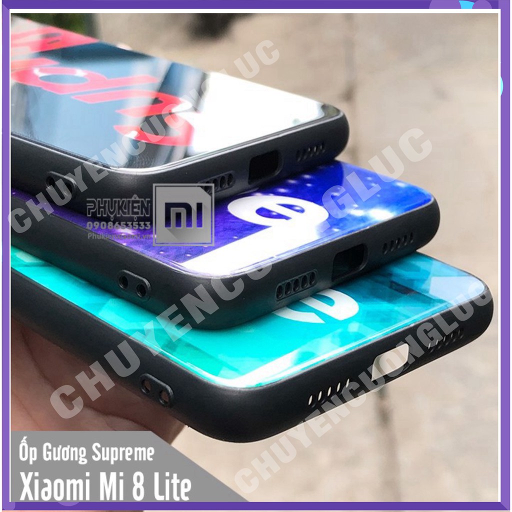 [BAO GIÁ] Ốp lưng Xiaomi Mi 8 Lite gương SUPREME - mặt kính cứng viền nhựa dẻo