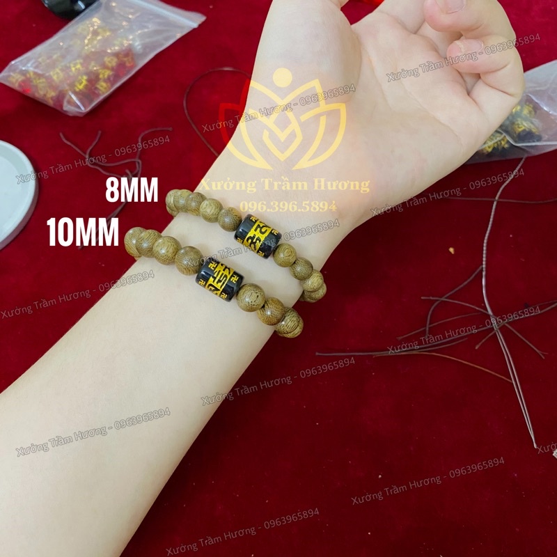Vòng Trầm Hương mix Đốt trúc bọc Vàng thật 100% + charm Tây Tạng Om Mani Page - ẢNH + VIDEO THẬT