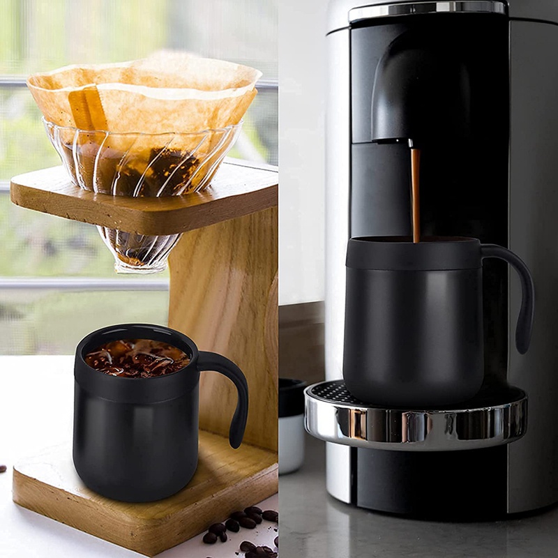 Cốc Uống Cà Phê Giữ Nhiệt Bằng Thép Không Gỉ Hai Lớp Có Tay Cầm Và Nắp Đậy