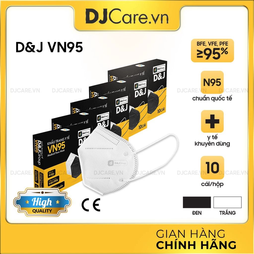 [COMBO 5] KHẨU TRANG N95 VN95 D&amp;J (10 cái/ hộp - trắng) HÀNG CAO CẤP FAMAPRO - BẢO VỆ HÔ HẤP - DJ - D&amp;J CARE