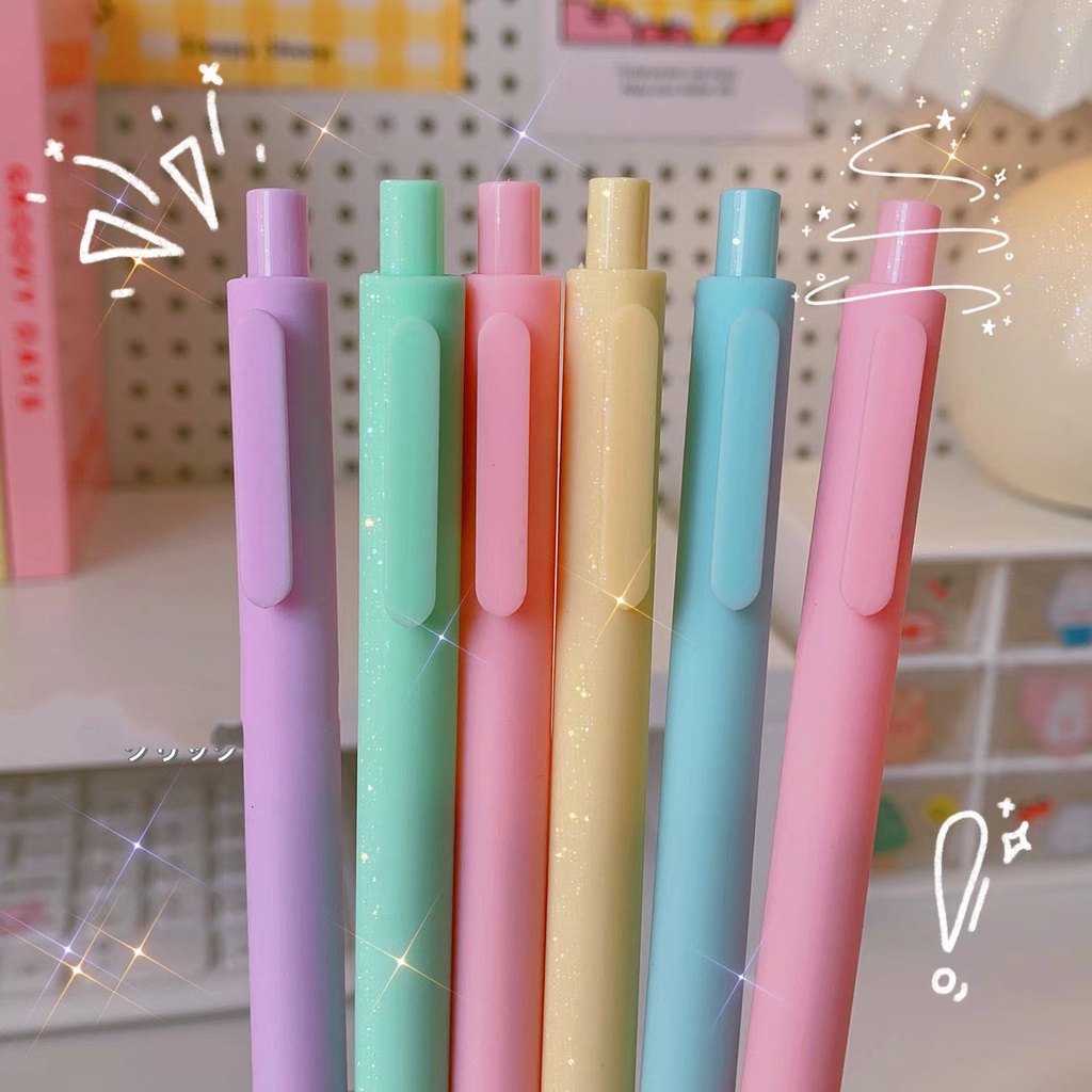 Enjoymore Bút Bi Cute Màu Macaron - Retro Dễ Thương Vỏ Nhám Ngòi Bấm 0.5mm Mực Gel Xinh Pastel Viết Bi Nước Xanh Muji