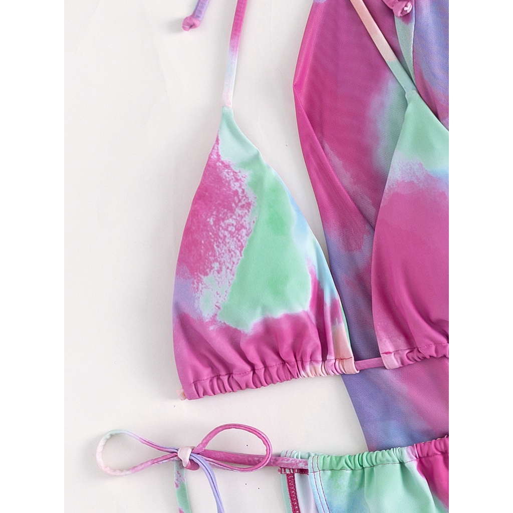 Bộ Đồ Bơi Bốn Mảnh Họa Tiết Màu Nhuộm Phong Cách Ins Gợi Cảm