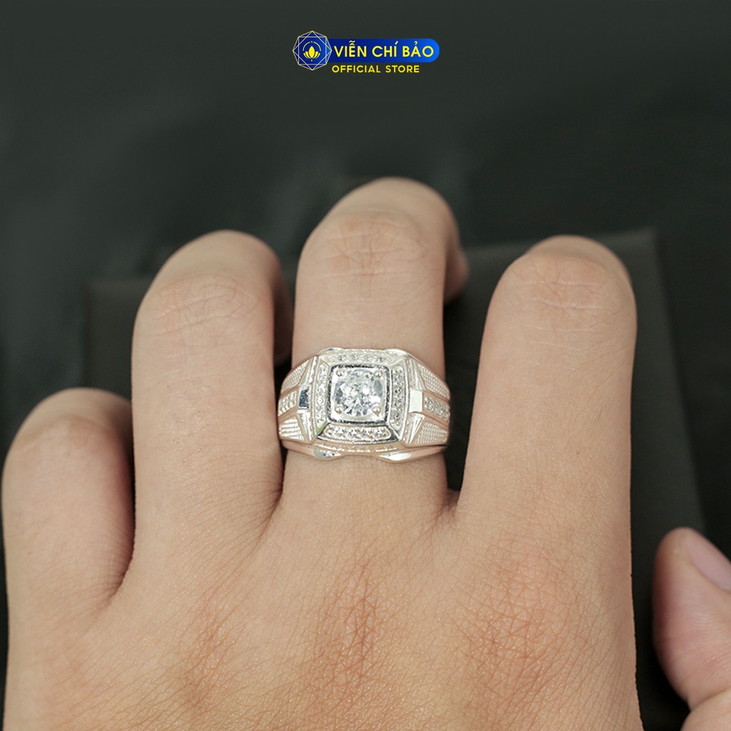 Nhẫn bạc nam đá tròn một hàng đá chất liệu bạc 925 thời trang phụ kiện trang sức Viễn Chí Bảo N300008