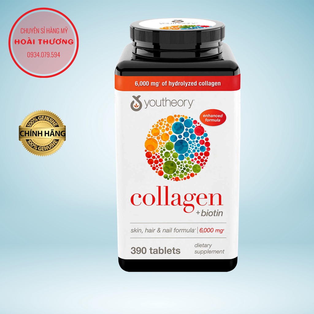 Viên bổ sung Collagen youtheory Collagen + Biotin - Hộp 390 viên