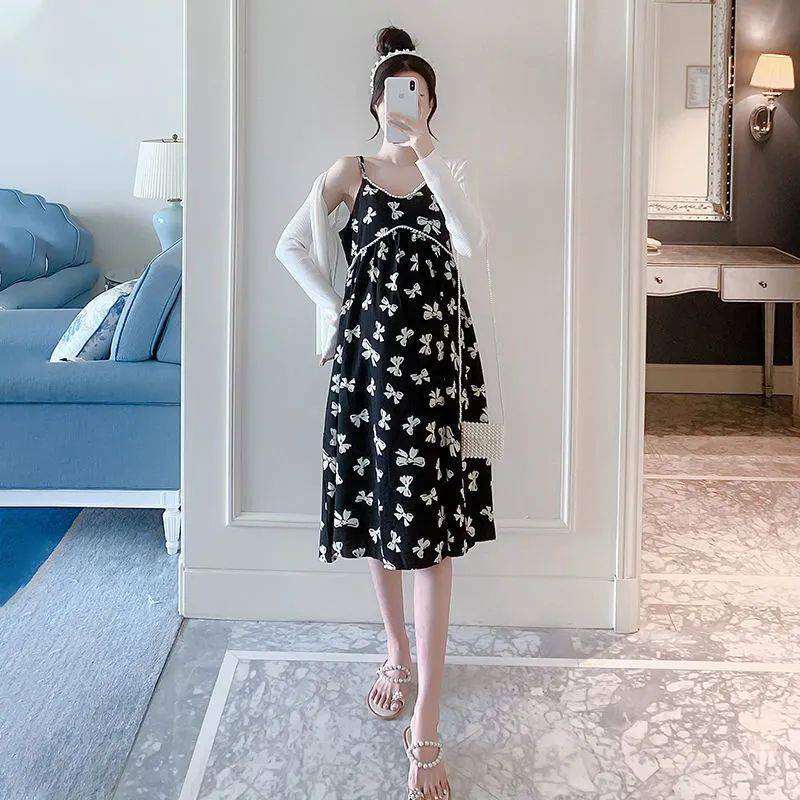 Set Đầm Hai Dây Và Áo Khoác Cardigan Thời Trang Mùa Hè 2021 Phong Cách Phương Tây Cho Mẹ Bầu