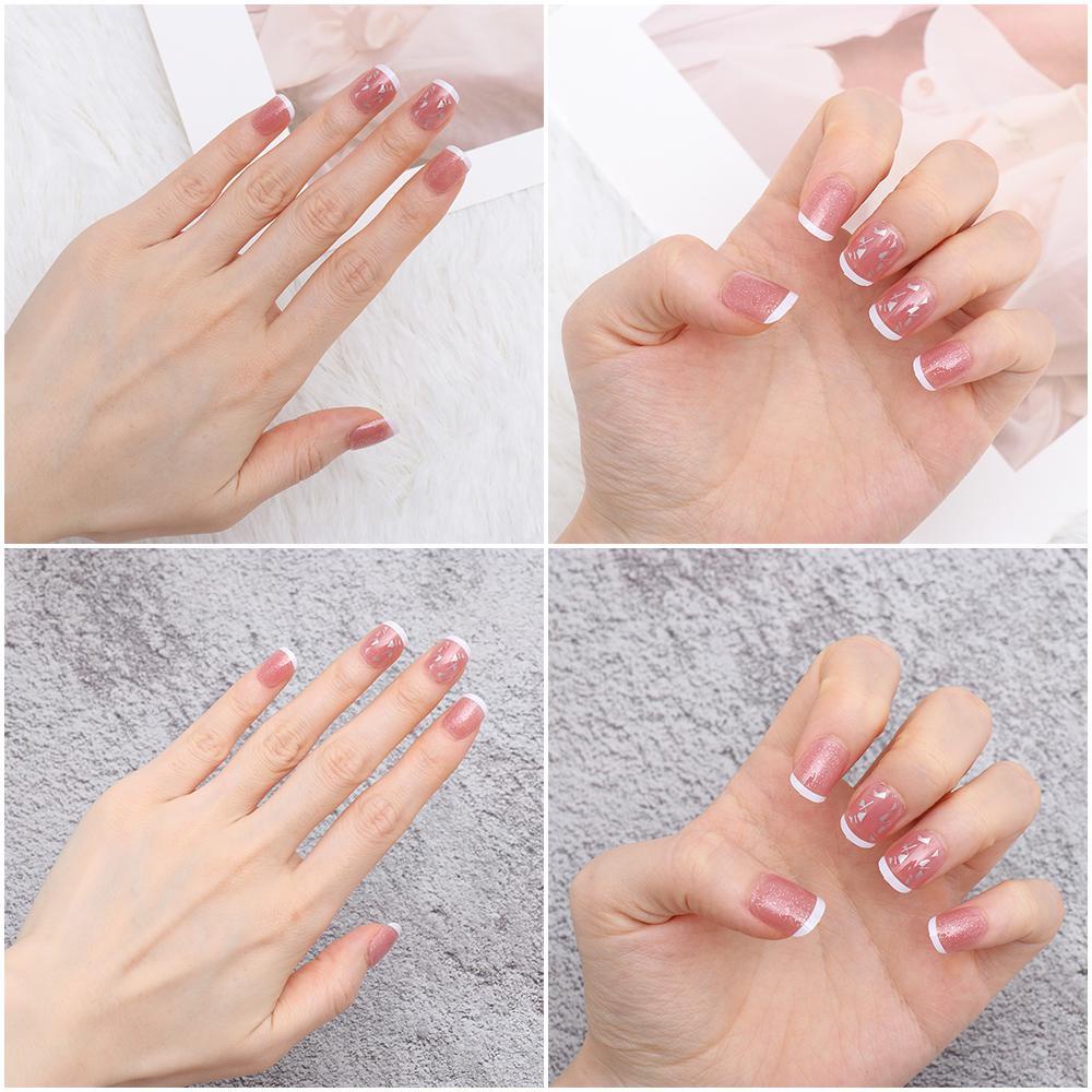 BSUNS Bộ 24 Móng Tay Giả Ngắn Che Phủ Toàn Diện Tháo Rời Được Kiểu Pháp