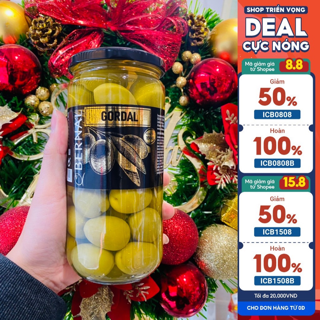 (Quả to)Quả oliu xanh hoàng hậu nguyên hạt Gordal Olives Bernal nhập khẩu Tây Ban Nha 685g
