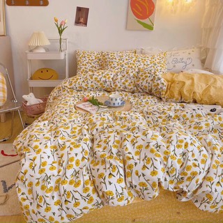 Bộ VƯỜN HOA VÀNG TƯƠI TĂN set chăn ga gối COTTON LIVING 100% Hàn Quốc