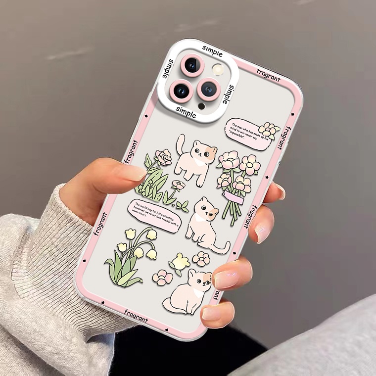 Ốp Điện Thoại TPU Dẻo Trong Suốt Họa Tiết Hoa &amp; Mèo Cho IPhone 14 13 12 Pro Max 11 XS XR X 8 7 6S 14 Plus