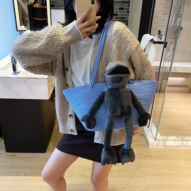 Túi Đeo Vai Cỡ Lớn Bằng Sợi Rơm Hình Ếch Dệt Tay Tùy Chỉnh Mới Cho Nữ