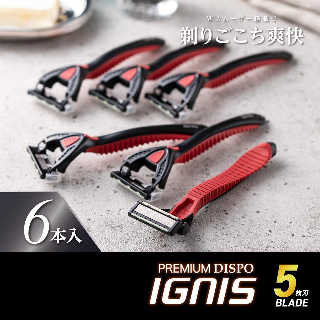 [Hàng Nhật Nội Địa] Set 6 dao cạo râu 5 lưỡi kép KAI cán đỏ - PREMIUM DISPO IGNIS - Made In Japan