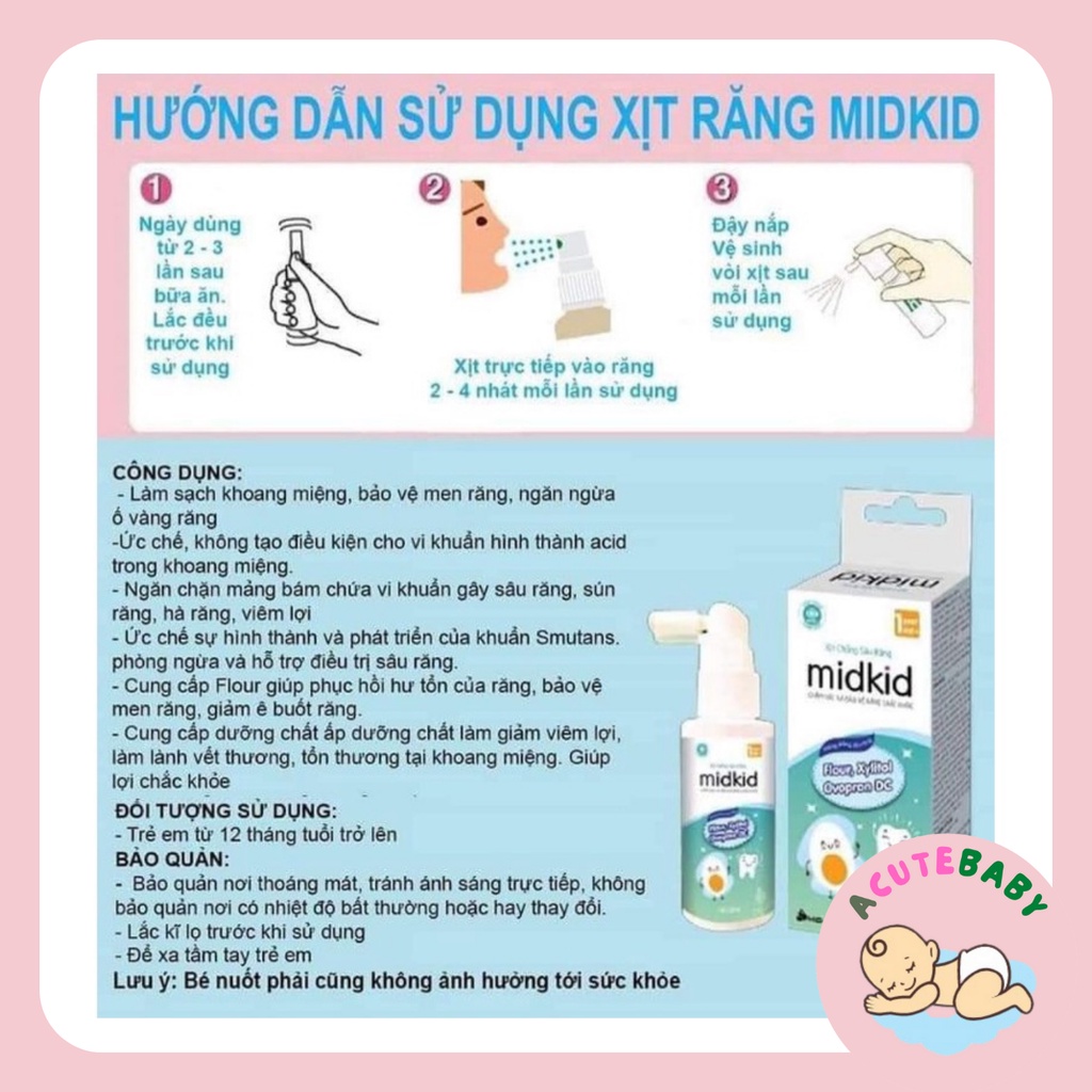 Xịt răng midkid xịt chống sâu răng cho bé giảm hôi miệng an toàn cho trẻ em ACuteBaby