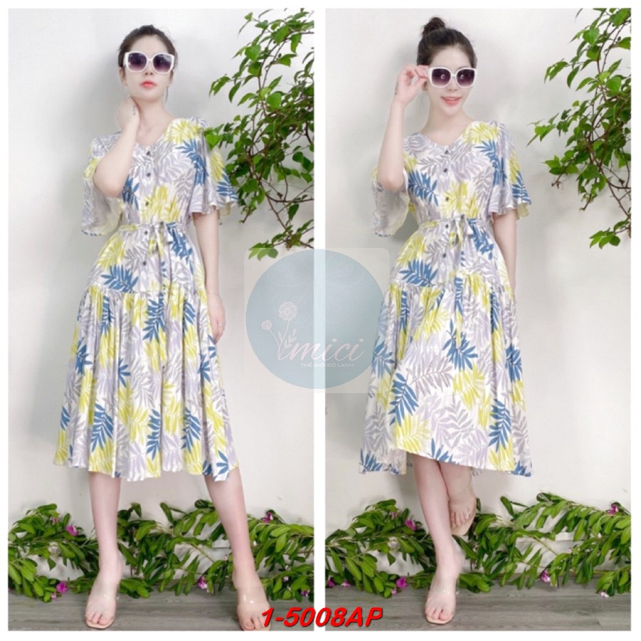 Váy Lanh MICI cao cấp mẫu Midi xòe tay trumpet, váy hoa đi chơi, váy hoa thời trang | BigBuy360 - bigbuy360.vn