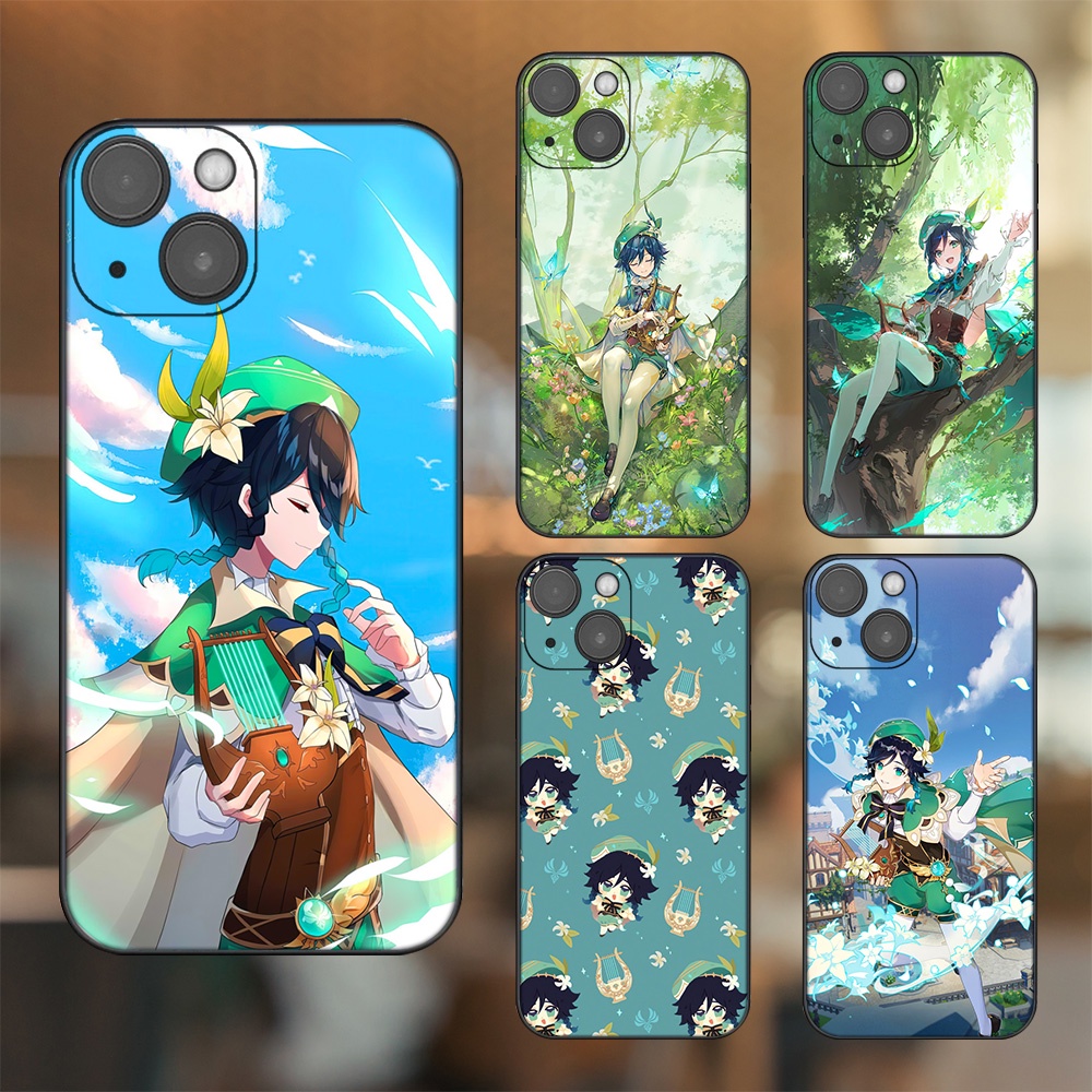 Ốp lưng iPhone 13 dẻo đen cạnh vuông in hình Venti Genshin Impact