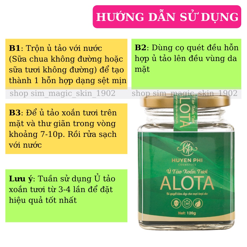 Ủ Tảo Xoắn Tươi Alota Huyền Phi - 100% Tảo Tươi - Giúp Dưỡng Trắng Cấp Ẩm Tái Tạo Da