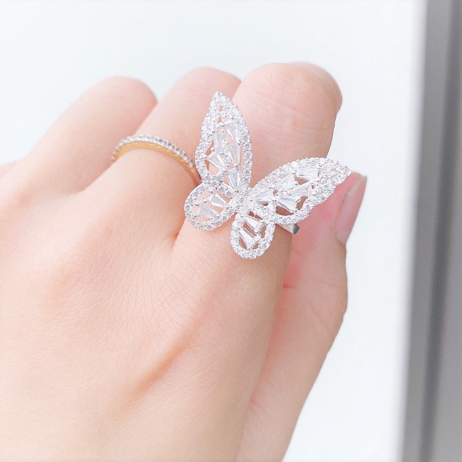Nhẫn bạc nữ kiểu hở Free size mặt butterfly, Nhẫn nữ chất liệu bạc ta cao cấp - Trang sức bạc Evasilver