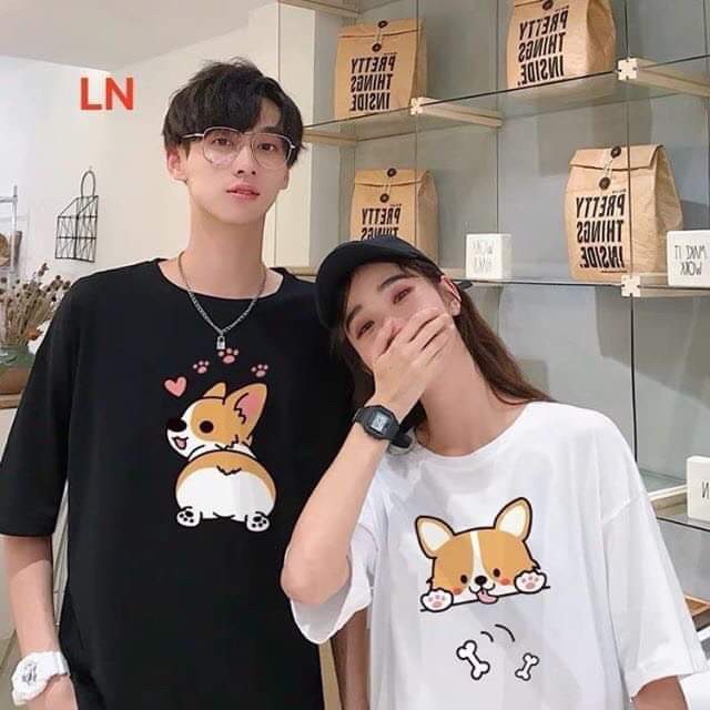 Áo đôi chó mèo in vàng LN11