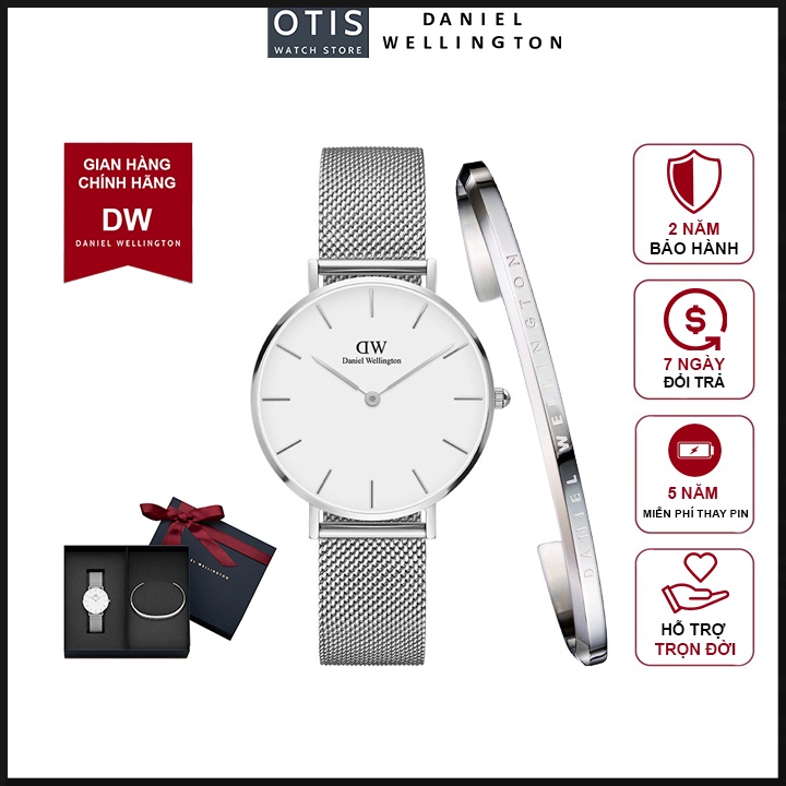 Đồng Hồ Nữ Daniel Wellington Classic Petite Sterling White & Vòng Tay DW Cuff Chính Hãng - OtisWatch