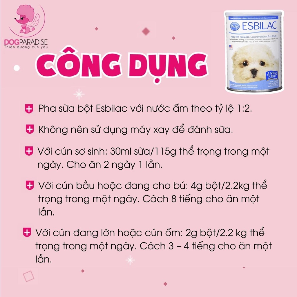 Sữa bột cho chó Esbilac bổ dưỡng thơm ngon dành cho chó con 340g - Dog Paradise