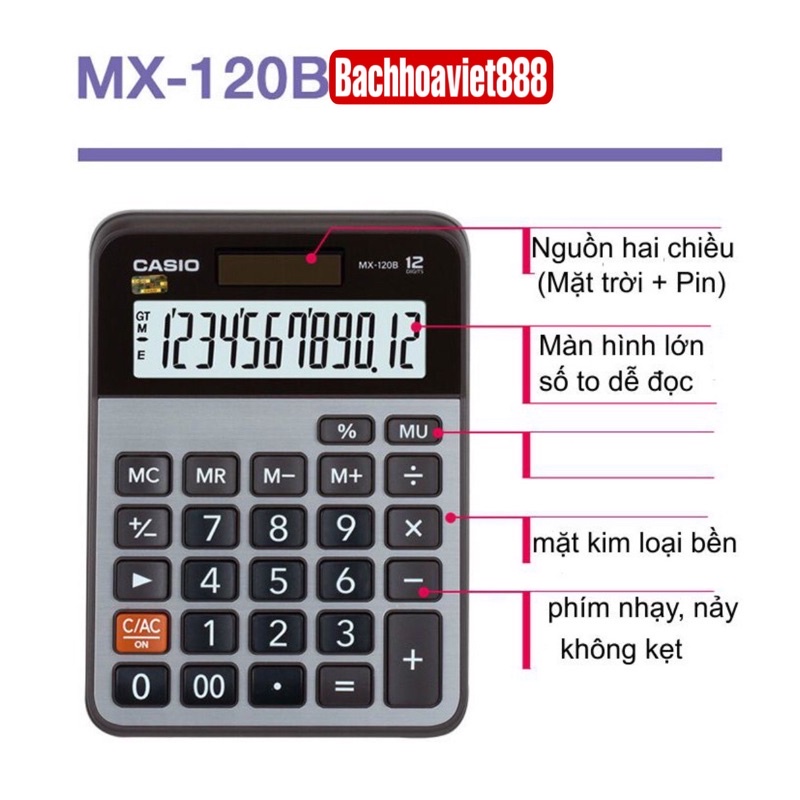 Máy tính Casio MX-120B chính hãng, máy tính để bàn Casio bảo hành điện tử 7 năm Casio MX120B