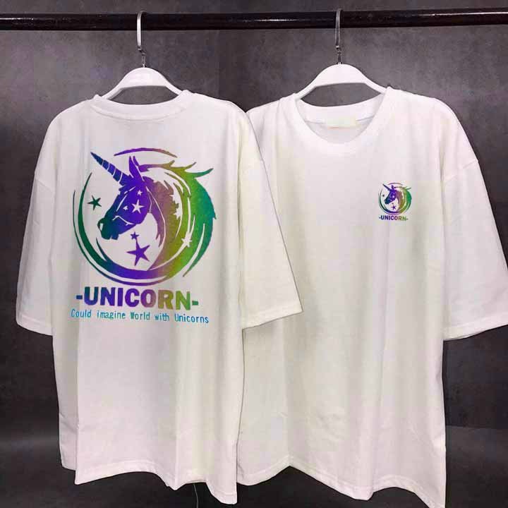 Áo thun nam nữ unisex tay lỡ in phản quang chất thun co giãn 4 chiều (unicorn)