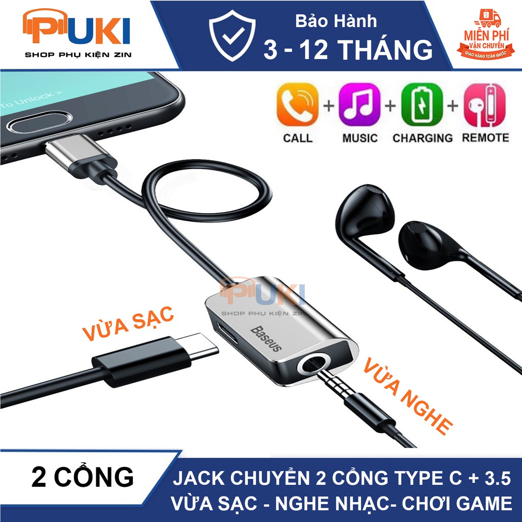 Jack Chuyển Đổi type C 2 Trong 1 Baseus ( 1 đầu USB-C + 1 đầu 3.5mm ) Chính Hãng 2019