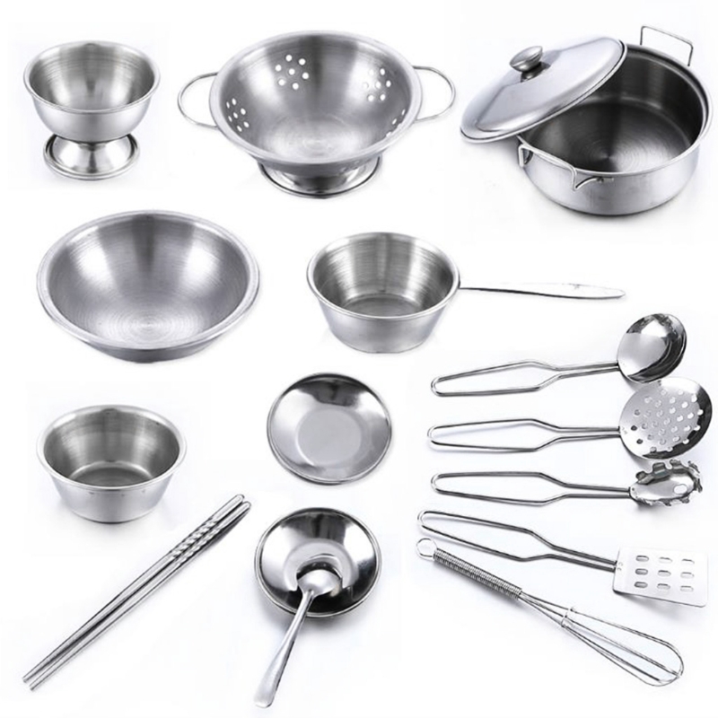 16pcs Stainless Steel Kitchen Cooking Utensils Mini Kitchen Play House Toy