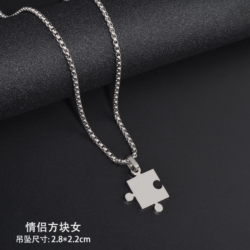 Dây Chuyền Mặt Khối Khảm 2 Trong 1 Không Phai Màu Phong Cách hip hop Cá Tính Cho Cặp Đôi Nam Và Nữ