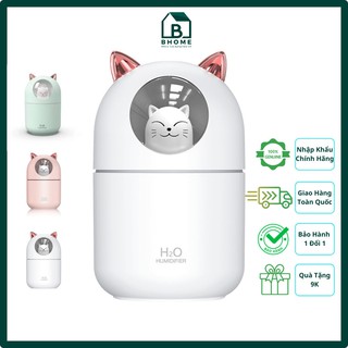 [BẢO HÀNH + QUÀ 9k] Máy Phun Sương Tạo Độ Ẩm Khuếch Tán Tinh Dầu 300ml Có Đèn Led Hình Mèo Dễ Thương, Tặng quà 9k
