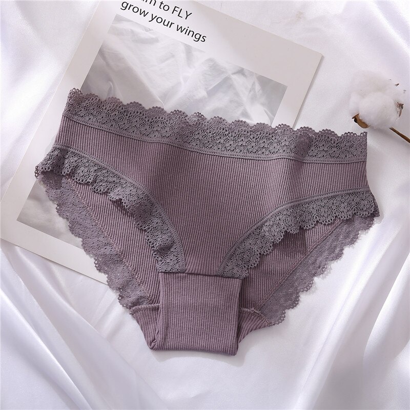 Quần lót TAKETALK chất liệu cotton phối ren mềm mại thoáng khí 6 màu trơn tùy chọn dành cho nữ